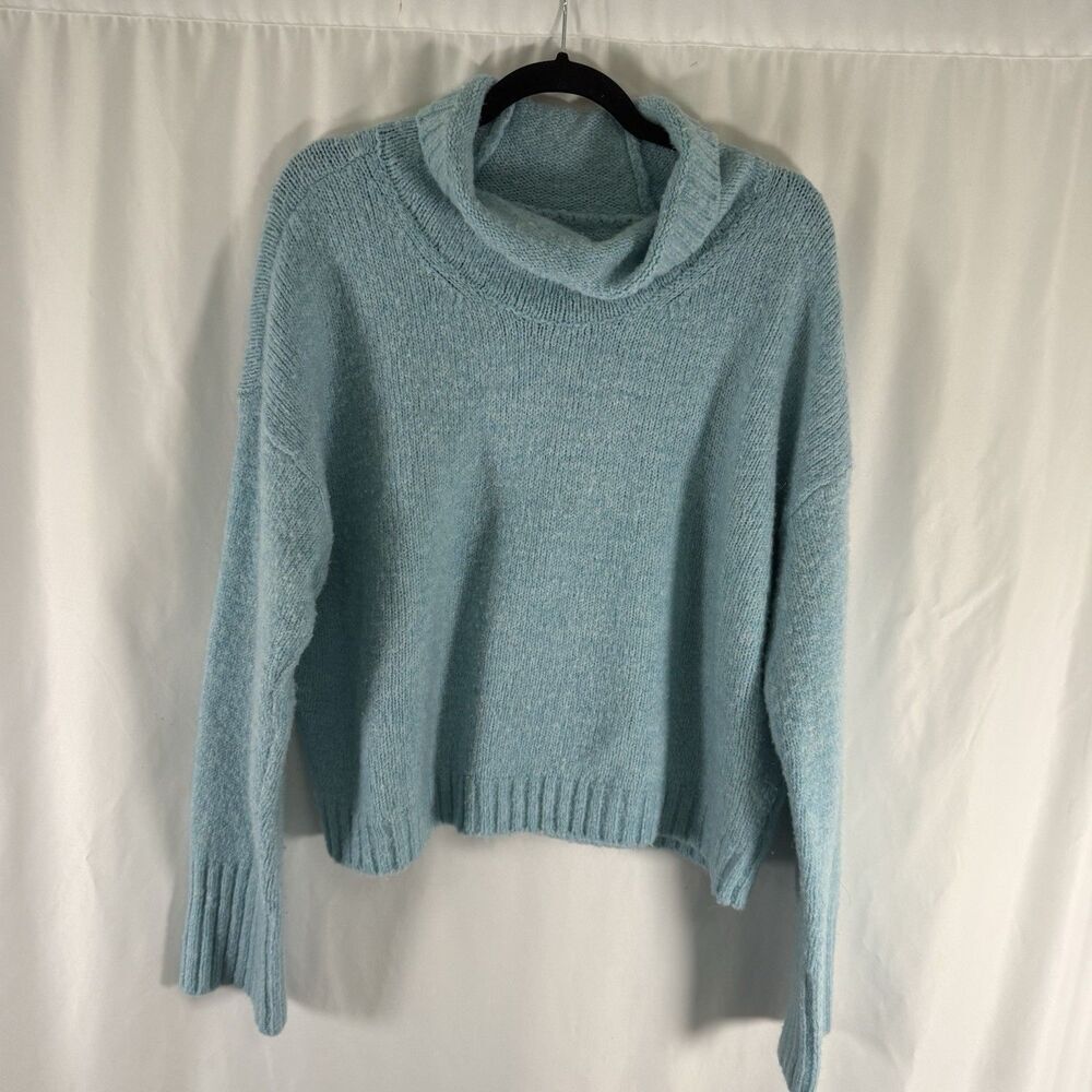 PILCRO Wool Blend Sweater Large Blue Knit Turtleneck Long Sleeve Pullover